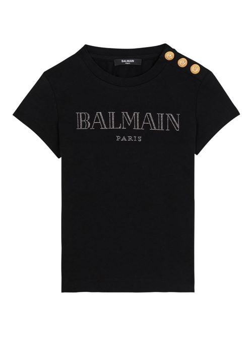 T-shirt bambina Balmain nera con bottoni strass BALMAIN Kids | BY8A51Z3277930